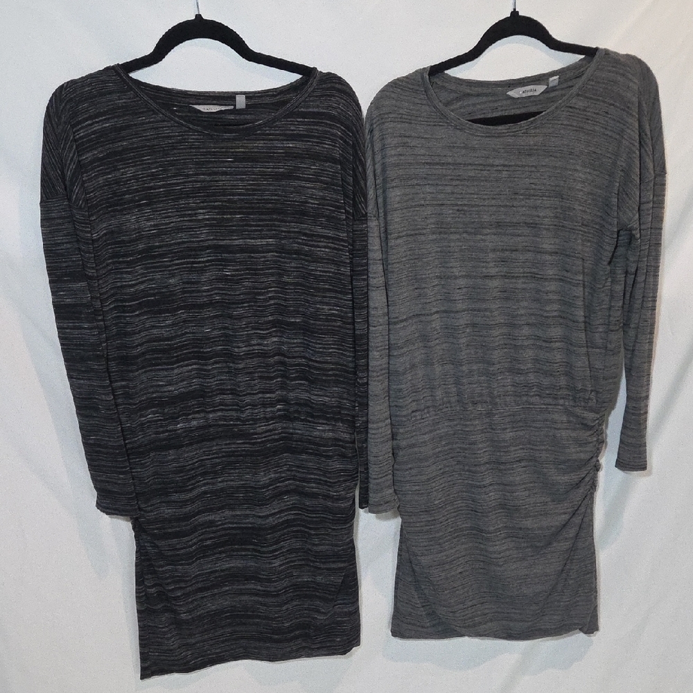 2 Athleta Tulip gray long sleeve dress Set ruched skirt Size Small Bundle
